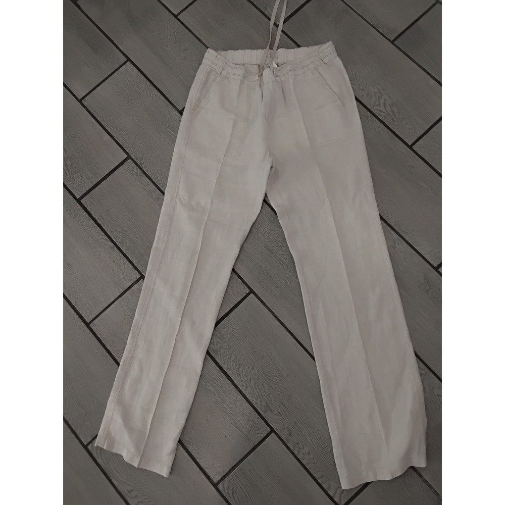 CASLON Linen Drawstring‎ Waist Wide Leg Pants Beige Size S